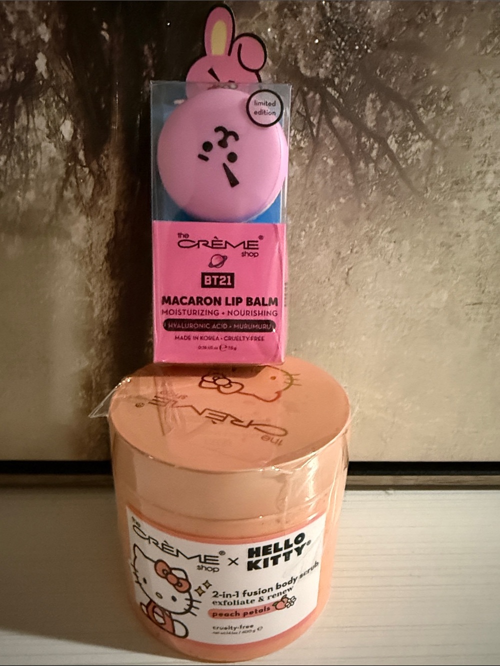 Creme peach petals and macaron lip balm